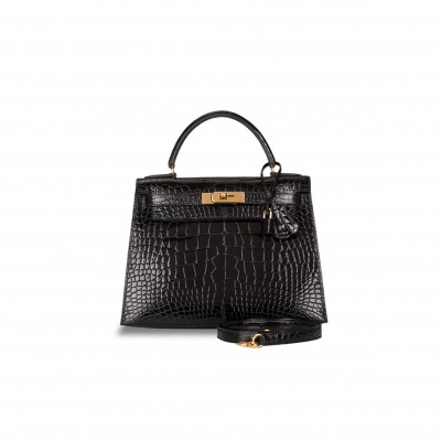 HERMÈS MASTER A SHINY ROSE SCHÉHÉRAZADE NILOTICUS CROCODILE SELLIER KELLY 28 WITH GOLD HARDWARE (28*22*10cm) 